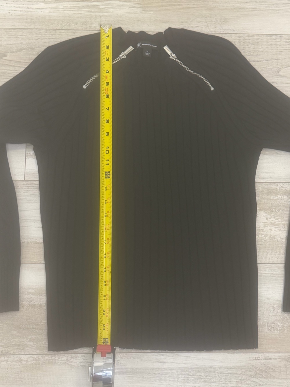International Concepts Black Ribbed Sweater Shoulder Zippers Moto XL - Picture 6 of 6